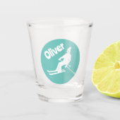 名前をカスタムするスキーレトロスキーアウィンターティール(緑がかった色) ショットグラス (正面)