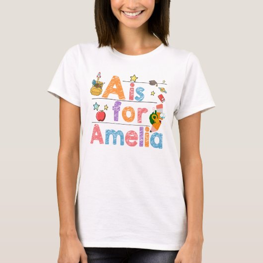 名前をカスタムするスクールPNG, a is for amelia svg, Kids Tシャツ (正面)
