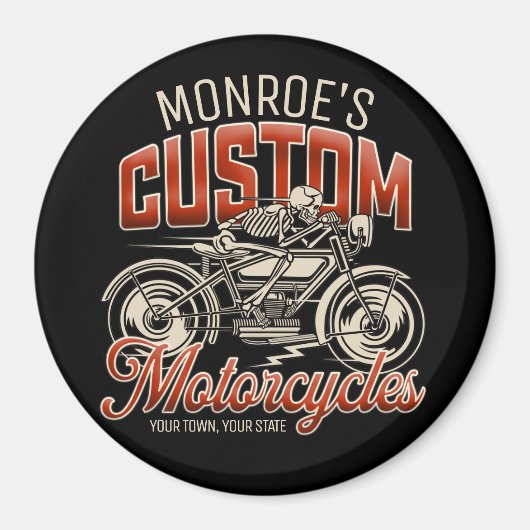 名前をカスタムするスケルトンオートバイサイクルショップ マグネット (正面)