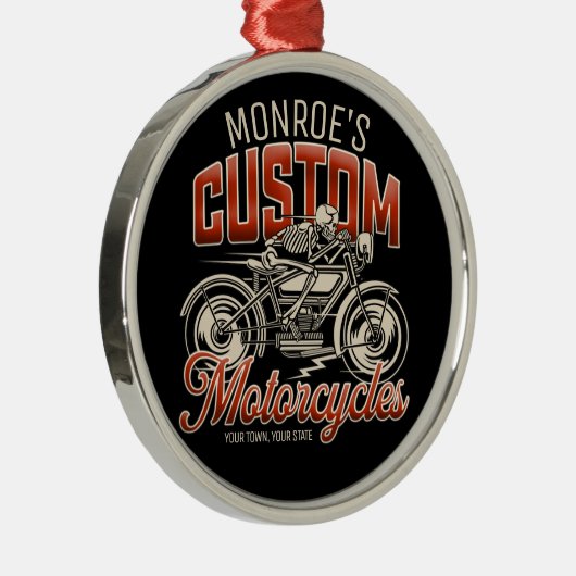 名前をカスタムするスケルトンオートバイサイクルショップ メタルオーナメント (右)