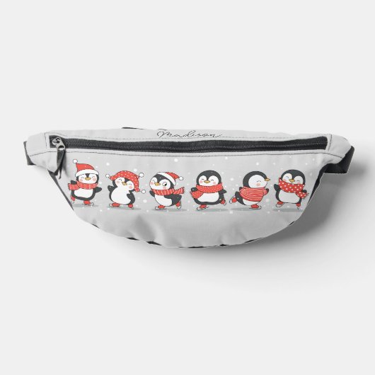名前をカスタムするスケートで滑るペンギン ファニーパック (レイダウン)