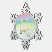 名前をカスタムするスコティッシュフォールドキャットペット スノーフレークピューターオーナメント (右)