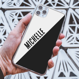 名前をカスタムするスタイリッシュ白黒の分割モノクロ iPhone 13 PRO MAXケース