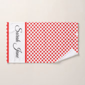 名前をカスタムするスタイリッシュ赤水玉模様オン白 バスタオルセット (ハンドタオル)