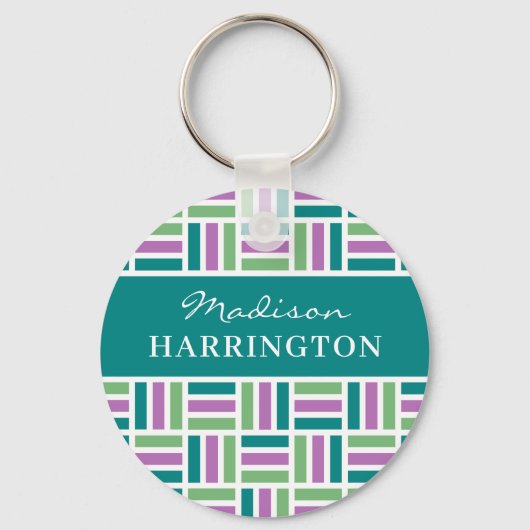 名前をカスタムするストライプパターンキーチェーン キーホルダー (正面)