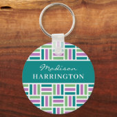 名前をカスタムするストライプパターンキーチェーン キーホルダー (正面)