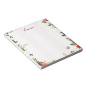 名前をカスタムするストライプピンクフローラ ノートパッド (アングル)