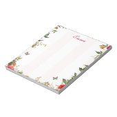 名前をカスタムするストライプピンクフローラ ノートパッド (回転)