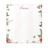 名前をカスタムするストライプピンクフローラ ノートパッド (正面)