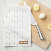 名前をカスタムするストライプモノグラム波白褐色キット キッチンタオル (四つ折り)