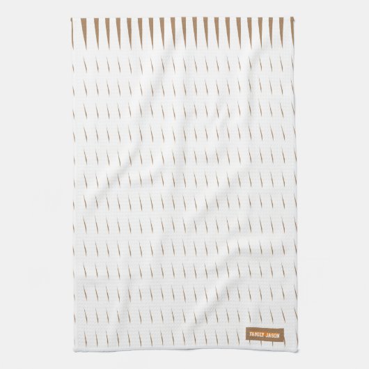 名前をカスタムするストライプモノグラム波白褐色キット キッチンタオル (縦)