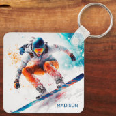 名前をカスタムするスノーボーダーイラストレーション キーホルダー (裏面)