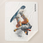 名前をカスタムするスノーボーダーイラストレーション シェルパブランケット (正面)