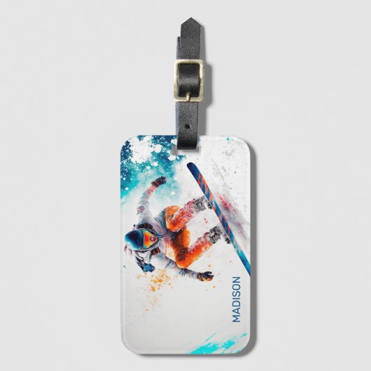 名前をカスタムするスノーボーダーイラストレーション ラゲッジタグ (正面縦)