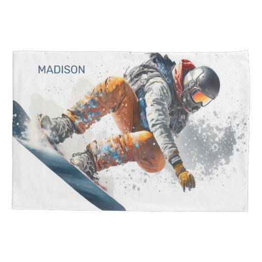 名前をカスタムするスノーボーダーイラストレーション 枕カバー (裏面-左)