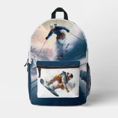 名前をカスタムするスノーボード プリントバックパック (正面)