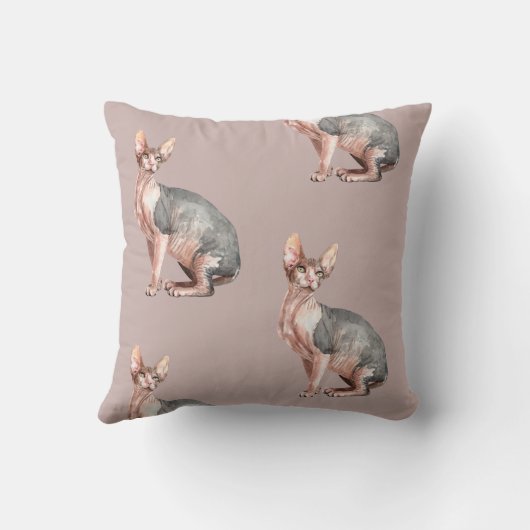 名前をカスタムするスフィンクスの毛なし猫柄 クッション (裏面)