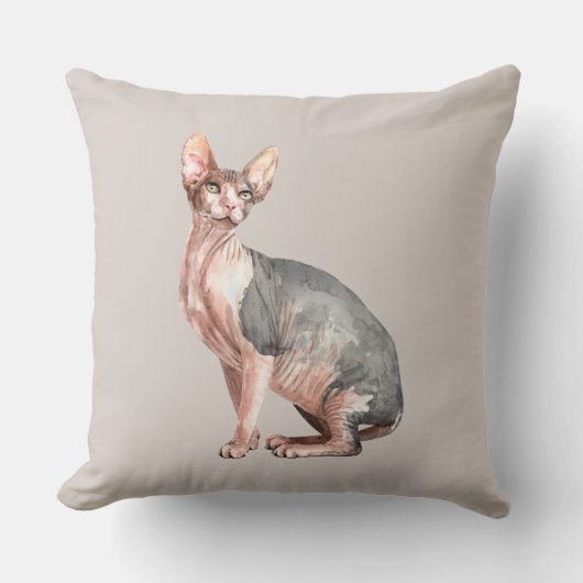 名前をカスタムするスフィンクスの毛なし猫柄 クッション (正面)