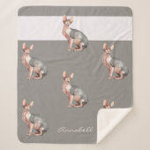 名前をカスタムするスフィンクスの毛なし猫柄 シェルパブランケット (正面)