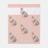 名前をカスタムするスフィンクスの毛なし猫柄 フリースブランケット (正面)