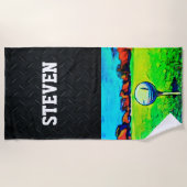 名前をカスタムするスポーツゴルフボール男子ホビークール ビーチタオル (正面)