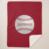 名前をカスタムするスポーツテーマレッドベースボールブランケット シェルパブランケット (正面)