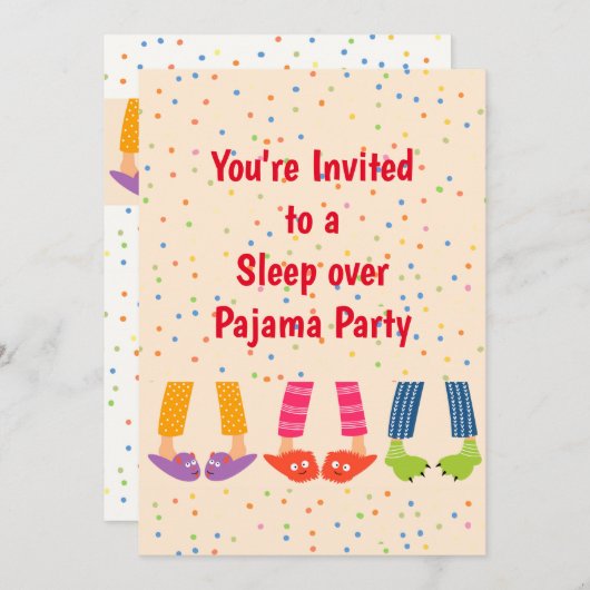 名前をカスタムするスリープオーバーパジャマパーティー誕生日 招待状 (正面/裏面)