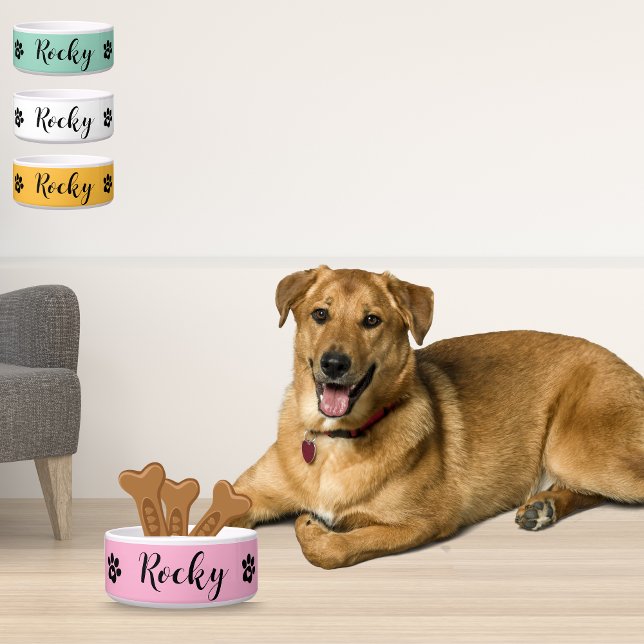 名前をカスタムするセラミックドッグボウルパーソナライズされた- Pet ボウル (Custom Name Ceramic Dog Pink Bowl - Personalized Pet)