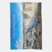 名前をカスタムするセルフォスウォーターフォールアイスランド キッチンタオル (縦)