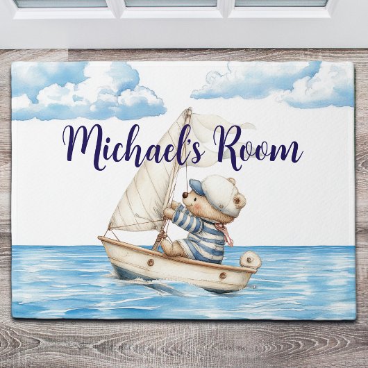名前をカスタムするセーラーテディベア ドアマット