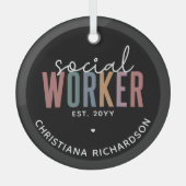 名前をカスタムするソーシャルワーカーの卒業祝い ガラスオーナメント (正面)