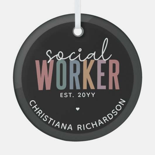 名前をカスタムするソーシャルワーカーの卒業祝い ガラスオーナメント (正面)
