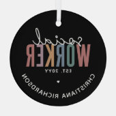 名前をカスタムするソーシャルワーカーの卒業祝い ガラスオーナメント (裏面)