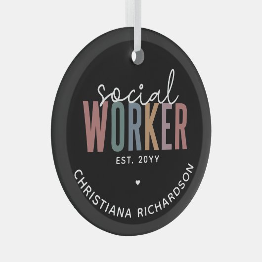 名前をカスタムするソーシャルワーカーの卒業祝い ガラスオーナメント (正面右)