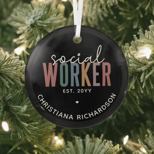 名前をカスタムするソーシャルワーカーの卒業祝い ガラスオーナメント (インサイチュ)