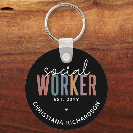 名前をカスタムするソーシャルワーカーの卒業祝い キーホルダー (正面)