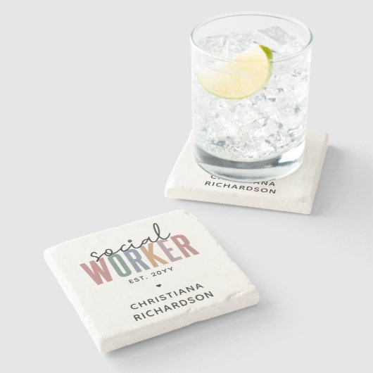名前をカスタムするソーシャルワーカーの卒業祝い ストーンコースター (横)
