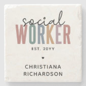 名前をカスタムするソーシャルワーカーの卒業祝い ストーンコースター (正面)