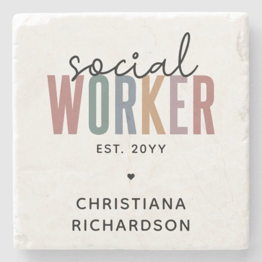 名前をカスタムするソーシャルワーカーの卒業祝い ストーンコースター (正面)