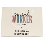 名前をカスタムするソーシャルワーカーの卒業祝い ラージペーパーバッグ (正面)