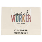 名前をカスタムするソーシャルワーカーの卒業祝い ラージペーパーバッグ (裏面)