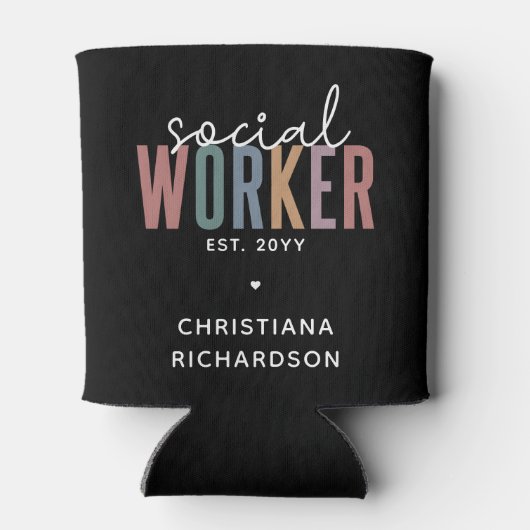 名前をカスタムするソーシャルワーカーの卒業祝い 缶クーラー (裏面)