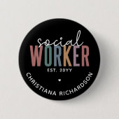 名前をカスタムするソーシャルワーカーの卒業祝い 缶バッジ (正面)