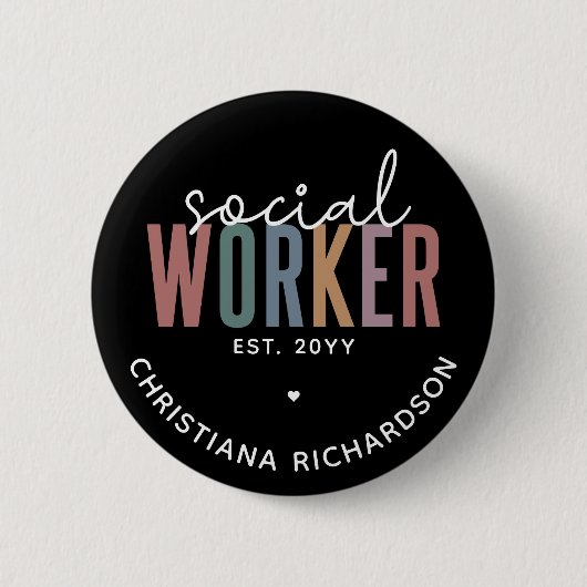 名前をカスタムするソーシャルワーカーの卒業祝い 缶バッジ (正面)