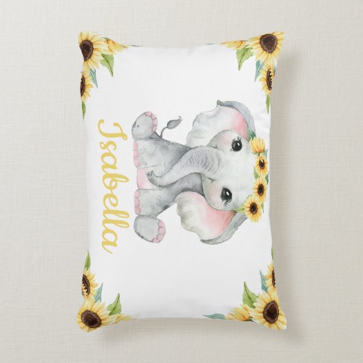 名前をカスタムするゾウヒマワリーピローギフト アクセントクッション (正面(垂直))
