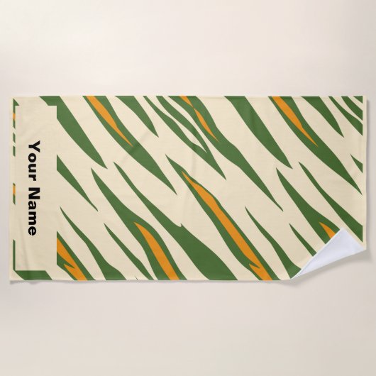 名前をカスタムするタイガーアニマルプリント夏ビーチタオル ビーチタオル (正面)