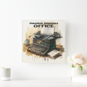 名前をカスタムするタイプライターオフィスの壁時計 スクエア壁時計 (ホーム)