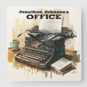 名前をカスタムするタイプライターオフィスの壁時計 スクエア壁時計 (正面)