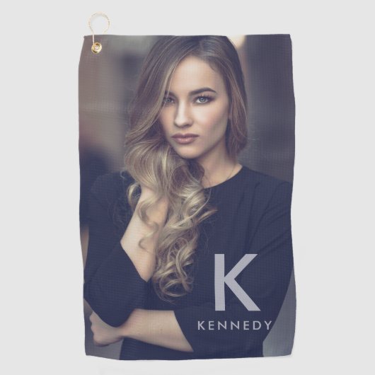 名前をカスタムするタイポグラフィと写真 ゴルフタオル (正面)