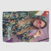 名前をカスタムするタイポグラフィと写真 ゴルフタオル (横)